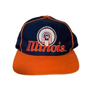 Vintage University Illinois Indian Chief Illiniwek Striped Snapback Hat The Game